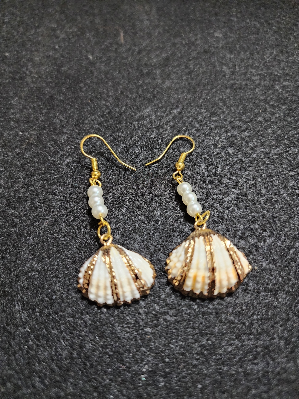 Gold and White Shell Drop Earrings with Pearl Accents